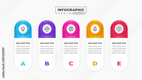 Vector business label infographic design template with 5 steps or options