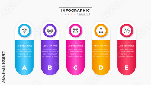 Vector business label infographic design template with 5 steps or options