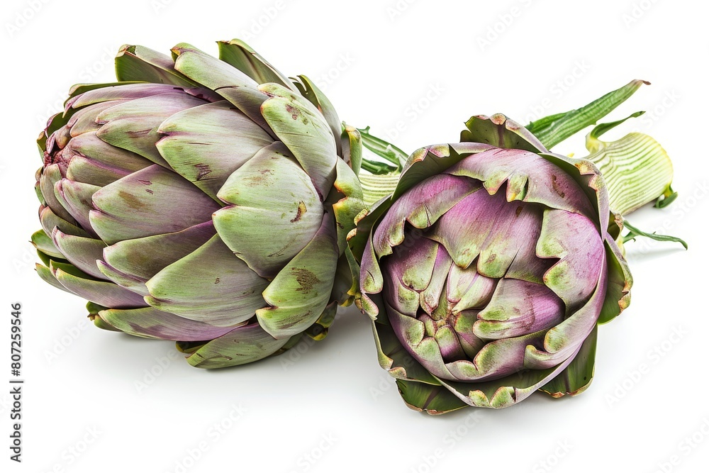 Obraz premium Two artichokes on white background