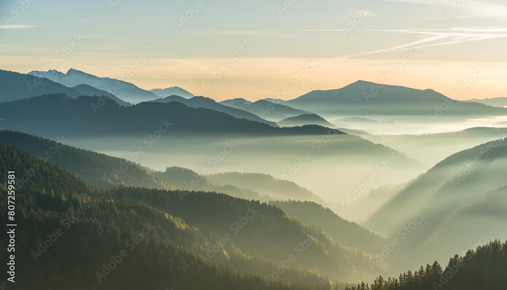 Fototapeta premium mountain landscape with mist. AI generated