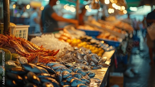 A Person Selects Fresh Seafood at a Lively Fish Market by the Shore