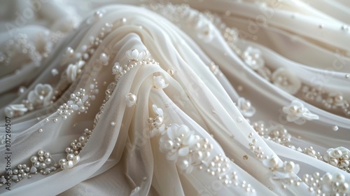 Delicate fabric for a wedding dress or a ball gown photo