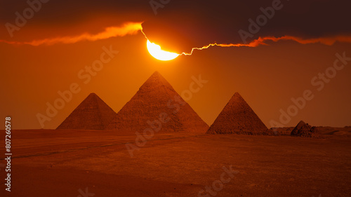 Giza Pyramid Complex at amazing sunset - Cairo, Egypt © muratart