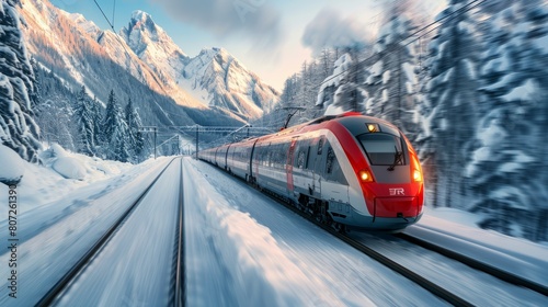 A Fast-Moving Train on a Journey Through the Winter Wonderland