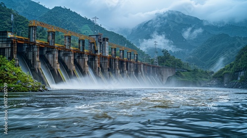 The Stunning View of a River's Hydroelectric Dam in Action