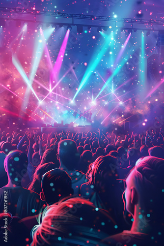Euphorische Menge: Illustrierte Partycrowd und Festivalbühne als Hintergrund für Flyer und Plakate