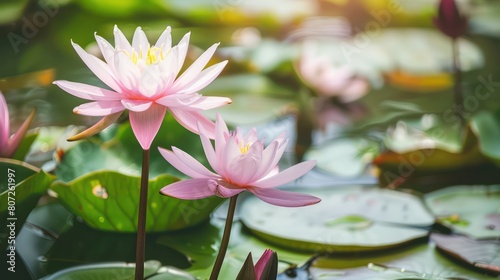 Beautiful pink lotus flower in the pond, water lilly