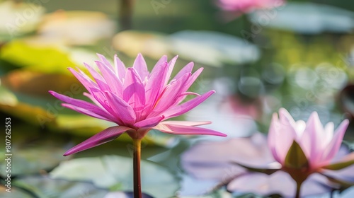 Beautiful pink lotus flower in the pond, water lilly