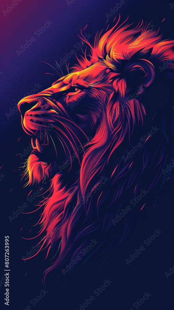 Fototapeta premium A lion with a red mane and a blue background