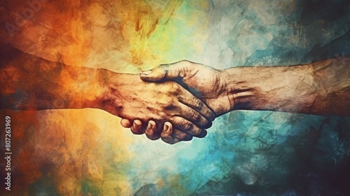 Painting of two hands holding each other photo