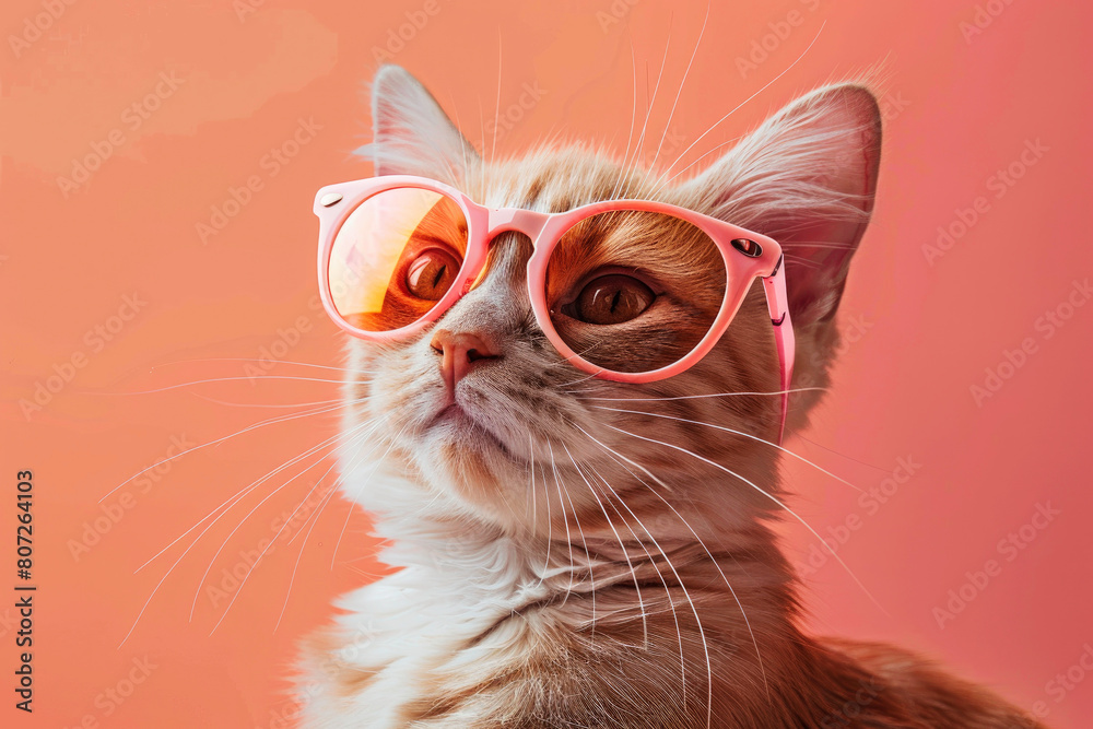 cat wearing a peach fuzz glasses peach background use pantoen peach modern highly detailed art