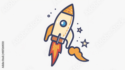 Rocket icon blasting off into space, representing progress, innovation, and advancement in science and technology.