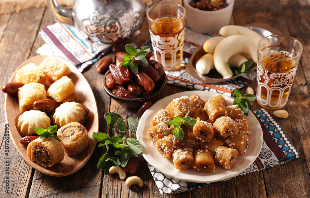 Tradional arabic dessert on wooden table