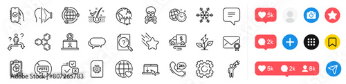 Verified mail, Stop voting and Brand ambassador line icons pack. Social media icons. Chemical hazard, Chemical formula, Business choice web icon. Vector