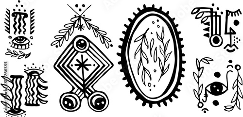 Set of ethnic motif. Collection of geometric ethnic elements. Ethnic ornaments. Aztec signs. Vector illustration on a white background