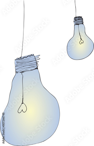 Light bulb with rays shine. Cartoon style. Flat style. Hand drawn style. Doodle style. Symbol of creativity, innovation, inspiration, invention and idea. Vector illustration