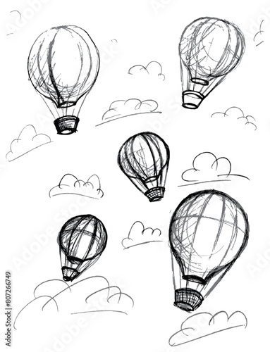 hot air balloon pencil drawing sketch