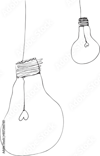 Light bulb with rays shine. Cartoon style. Flat style. Hand drawn style. Doodle style. Symbol of creativity, innovation, inspiration, invention and idea. Vector illustration