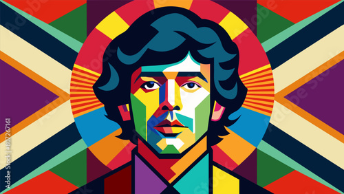 The cover of a classic album is transformed into a vibrant mosaic of colors and patterns showcasing the artists unique style. Vector illustration