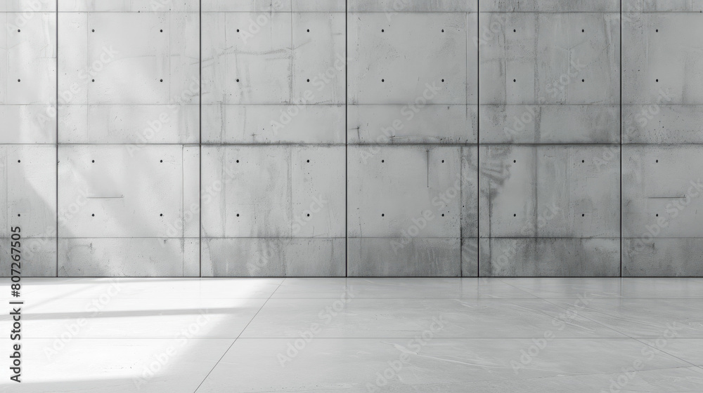 Grey concrete wall background, abstract modern space, white tiled room interior. Theme of stone architecture, garage, construction, building Grey concrete wall background, abstract modern space, white tiled room interior. Theme of stone architecture, garage, construction, building