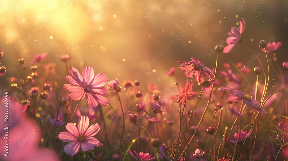 A surreal 3D representation of a sunlit meadow filled with wildflowers, each blossom rendered with incredible realism.