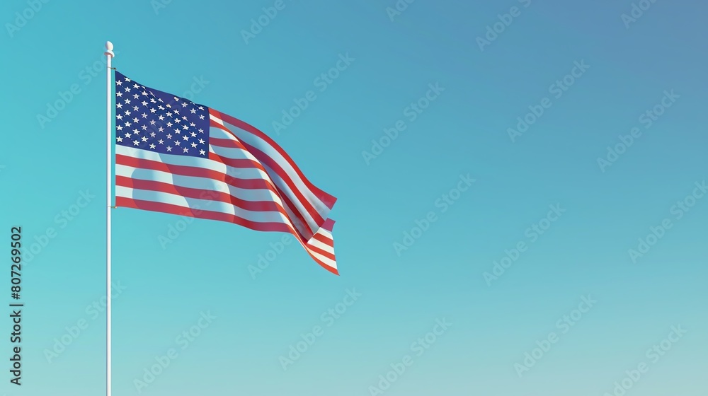 United States of America flag waving, correct proportions and colors, 4K realistic, clear blue sky background United States of America flag waving, correct proportions and colors, 4K realistic, clear blue sky background