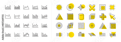 Set of Candle stick graph, Report diagram and Infochart icons. Design shape elements. Financial chart line icons. Growth, Trade and Investment chart. Vector