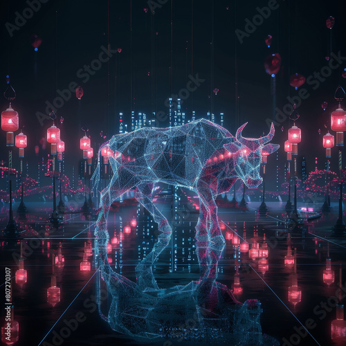 Wallpaper Mural A digital image of a bull with a red and blue body Torontodigital.ca