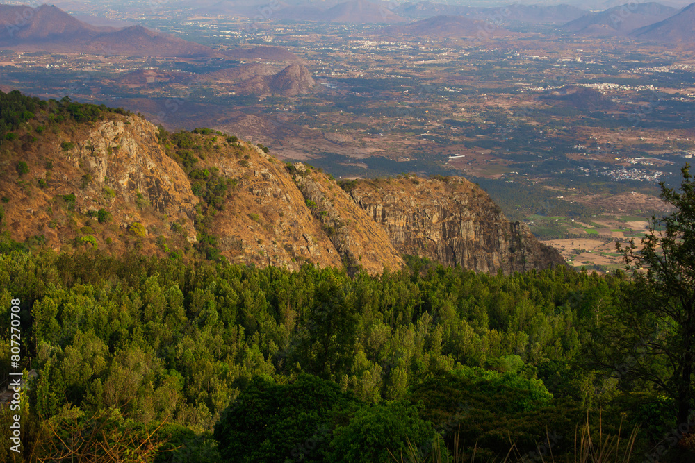 Scenic view of the landscape of the plains and the salem city from a Pagoda Point in Yercaud, Tamil Nadu
