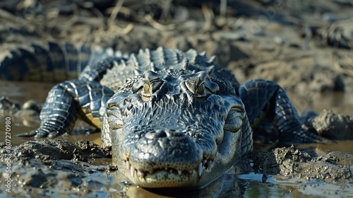 Close-up View of an American Alligator Lying in its Natural Habitat