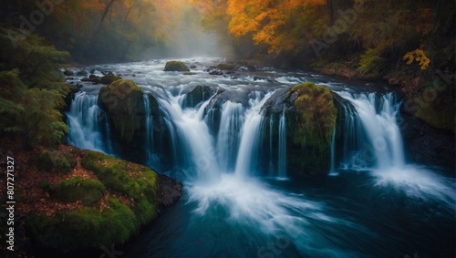 Aerial Enchantment  Abstract Photography Captures Cascading Waterfall s Vivid Colors  Misty Veil  and Surreal Perspective