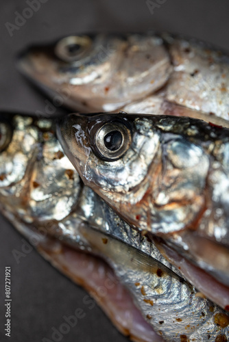 fish head close-up. pickled fish for cooking dishes