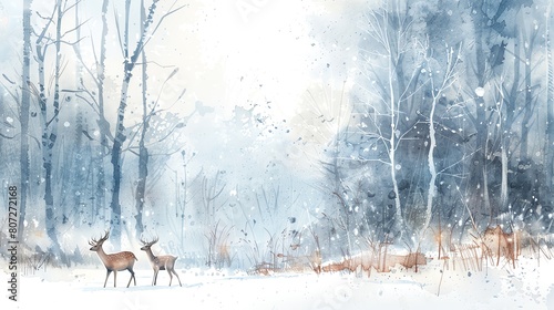 deer in the snow , water color , clip art 
