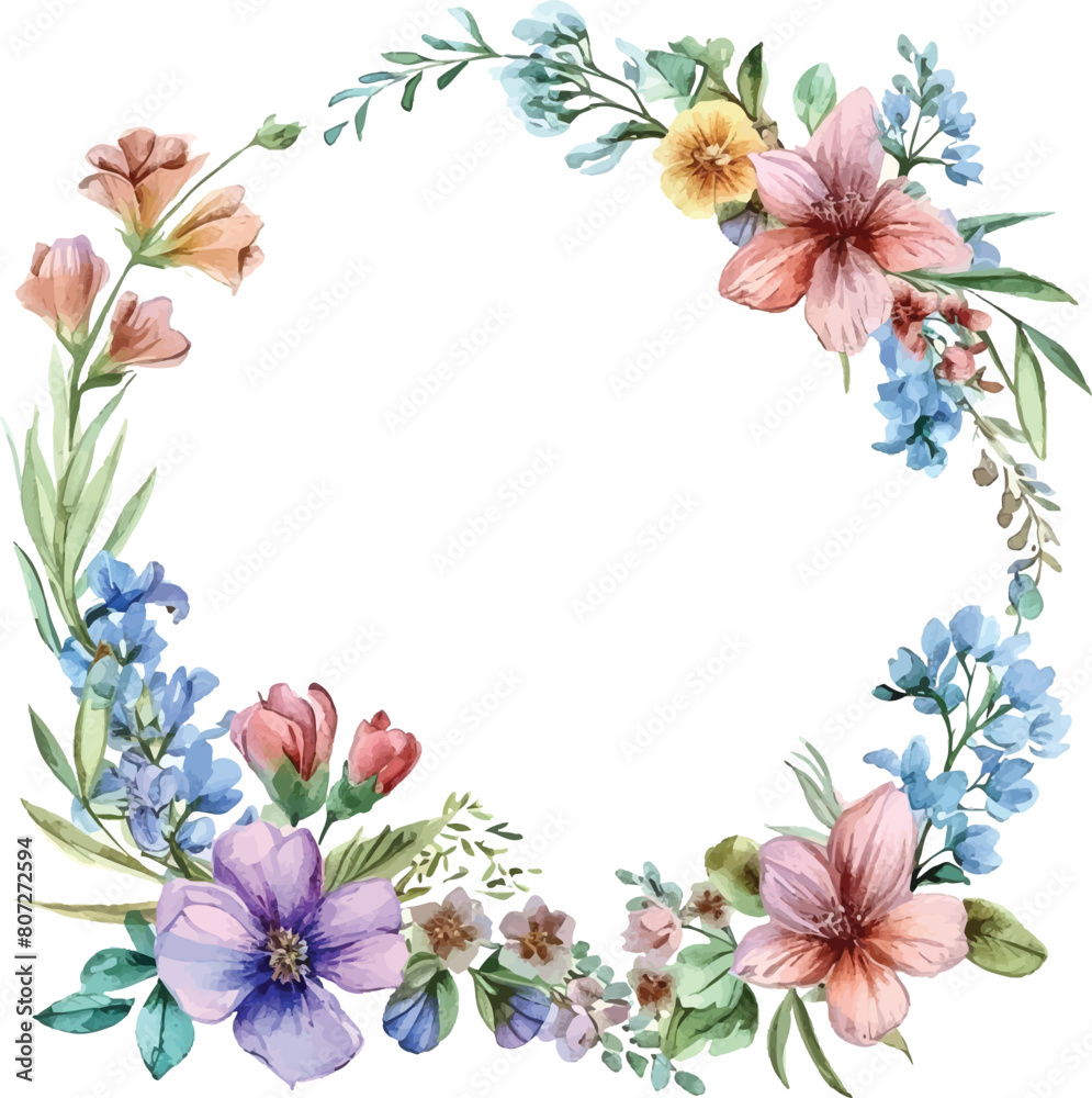 Watercolor natural spring wreath on white background Watercolor natural spring wreath on white background