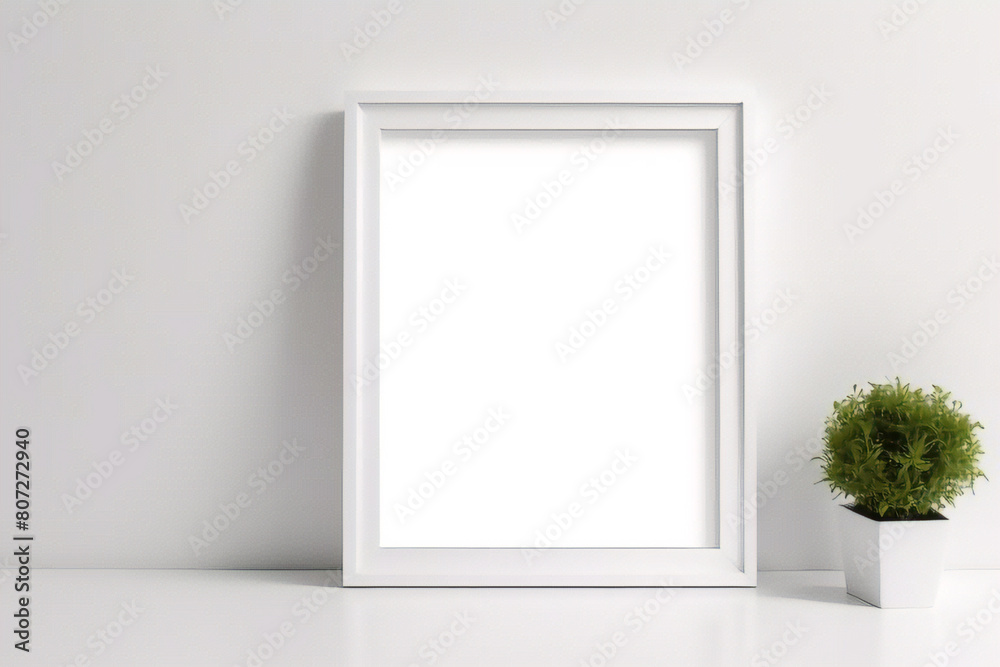 Weißes Rahmenmodell im Innenraum auf weißem Wandhintergrund. Vorlagenrahmen für Text. Poster-Attrappe. Rechteckiges Wandbild oder Fotorahmen-Attrappe Weißes Rahmenmodell im Innenraum auf weißem Wandhintergrund. Vorlagenrahmen für Text. Poster-Attrappe. Rechteckiges Wandbild oder Fotorahmen-Attrappe