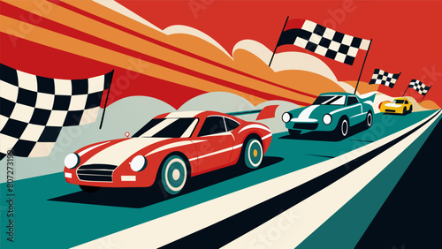 A whiteknuckle race as drivers compete for the checkered flag in a display of intense speed.. Vector illustration