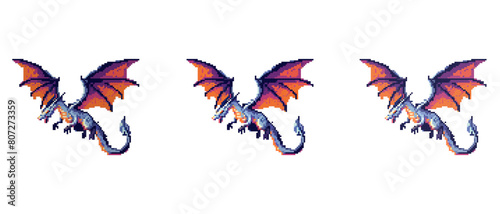 Pixel dragon with blue body and wings