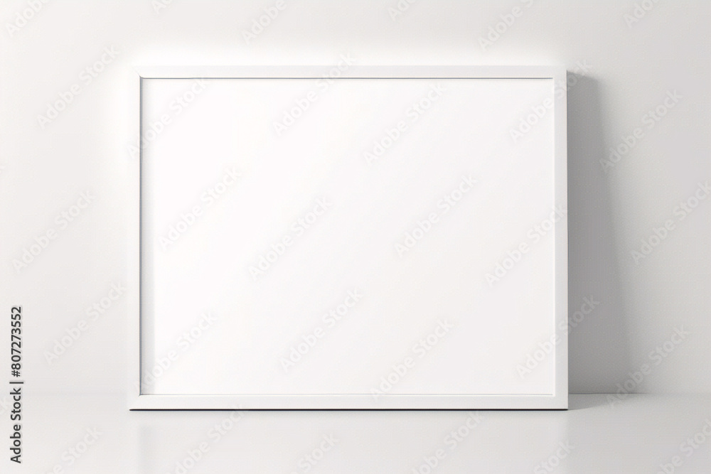 Weißes Rahmenmodell im Innenraum auf weißem Wandhintergrund. Vorlagenrahmen für Text. Poster-Attrappe. Rechteckiges Wandbild oder Fotorahmen-Attrappe Weißes Rahmenmodell im Innenraum auf weißem Wandhintergrund. Vorlagenrahmen für Text. Poster-Attrappe. Rechteckiges Wandbild oder Fotorahmen-Attrappe