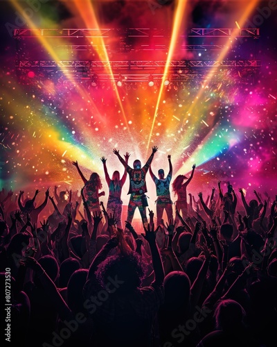 People dancing in colorful nightclubs, images for background music events, concerts, and other parties.