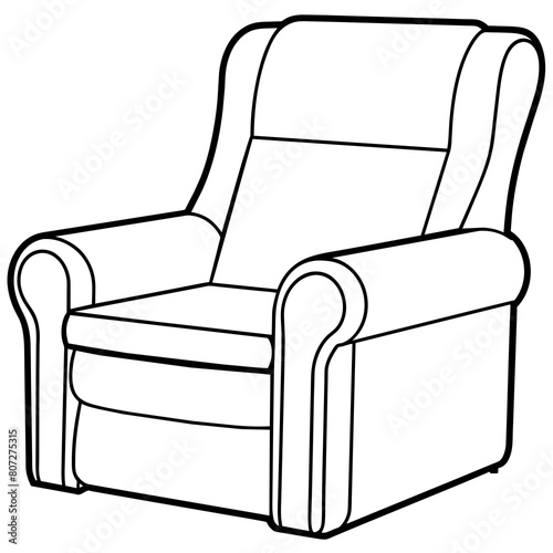Modern Recliner Chair Line Drawing: Furniture and Interior Design Graphics with Extended Footrest