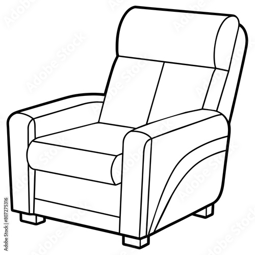 Modern Recliner Chair Line Drawing: Furniture and Interior Design Graphics with Extended Footrest