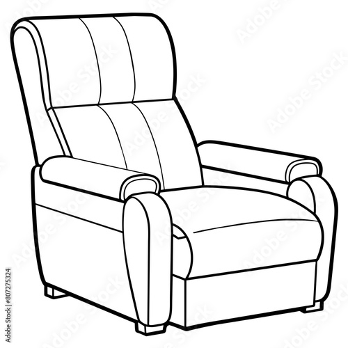 Modern Recliner Chair Line Drawing: Furniture and Interior Design Graphics with Extended Footrest