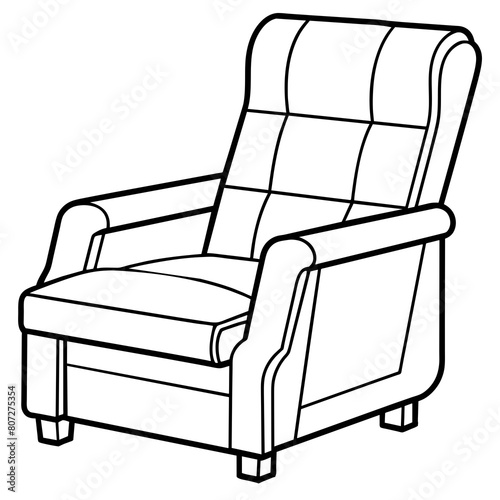 Modern Recliner Chair Line Drawing: Furniture and Interior Design Graphics with Extended Footrest