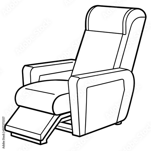 Modern Recliner Chair Line Drawing: Furniture and Interior Design Graphics with Extended Footrest