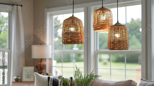 Elegant wicker basket pendant lights in home