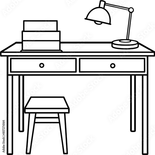 Modern Desk Line Drawing: Sleek Furniture Graphics for Print and Digital Projects