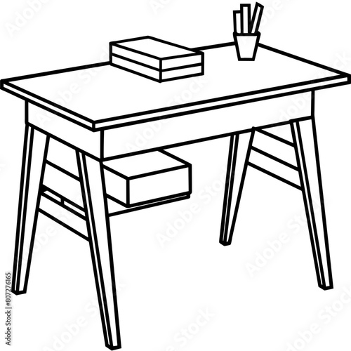 Modern Desk Line Drawing: Sleek Furniture Graphics for Print and Digital Projects