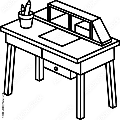 Modern Desk Line Drawing: Sleek Furniture Graphics for Print and Digital Projects