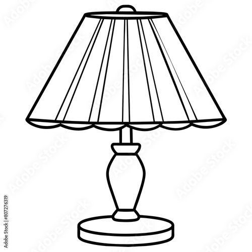 Vintage-Style Vanity Table and Classic Table Lamp Line Drawings: Elegant Furniture and Lighting Graphics