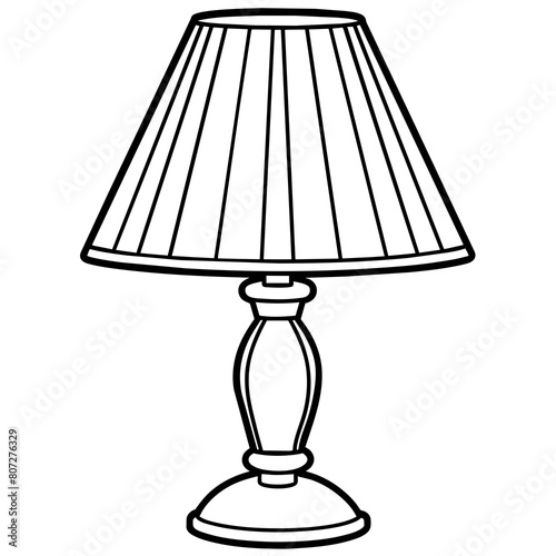 Vintage-Style Vanity Table and Classic Table Lamp Line Drawings: Elegant Furniture and Lighting Graphics